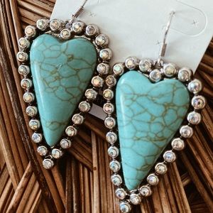 Turquoise Boho Cowgirl Rodeo Earrings with Rhinestones